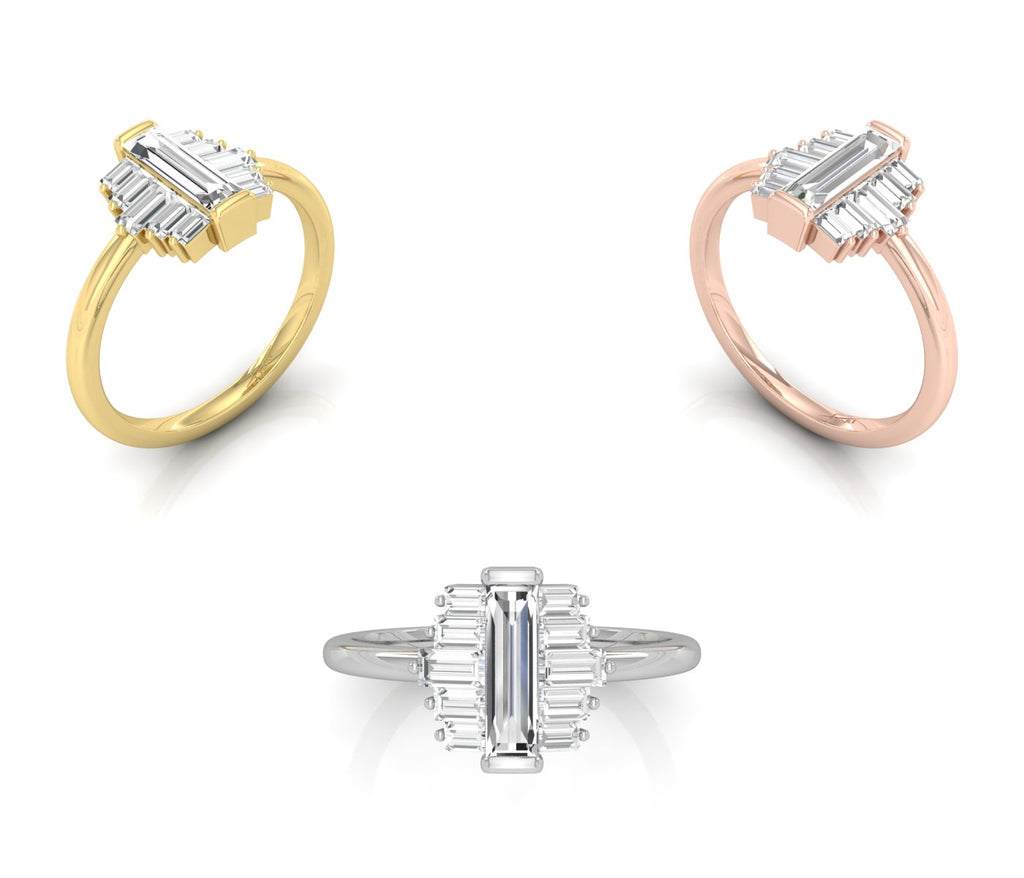 14K White Gold Baguette Diamond Ring — 3 COLOR