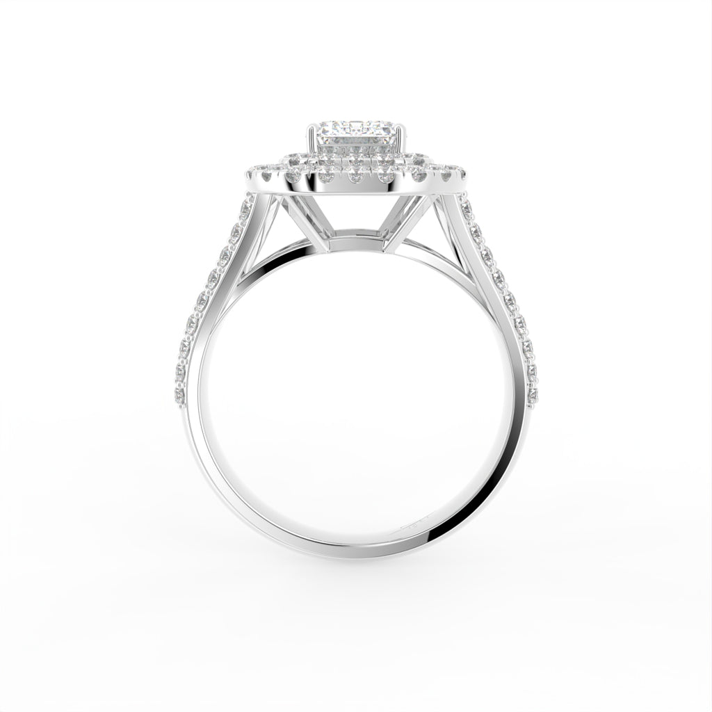 18K Halo Emerald Diamond Ring — FRONT