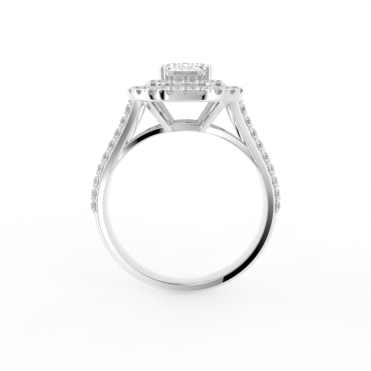 18K Halo Emerald Diamond Ring — FRONT