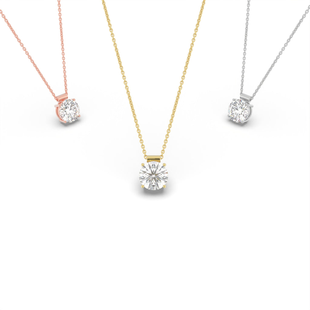 18K White Gold Solitaire Round Diamond Pendant — 3 COLOR