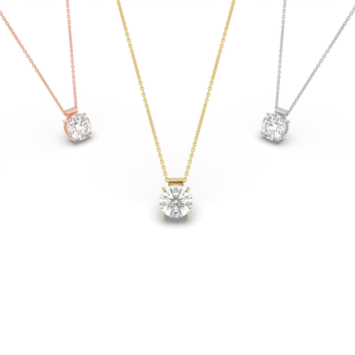 18K White Gold Solitaire Round Diamond Pendant — 3 COLOR