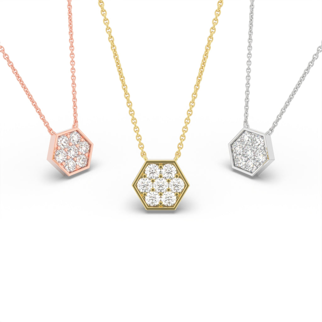 18K Hexagon Round Diamond Pendant — 3 COLOR