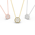 18K Hexagon Round Diamond Pendant — 3 COLOR