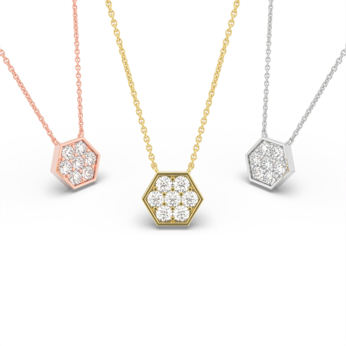 18K Hexagon Round Diamond Pendant — 3 COLOR