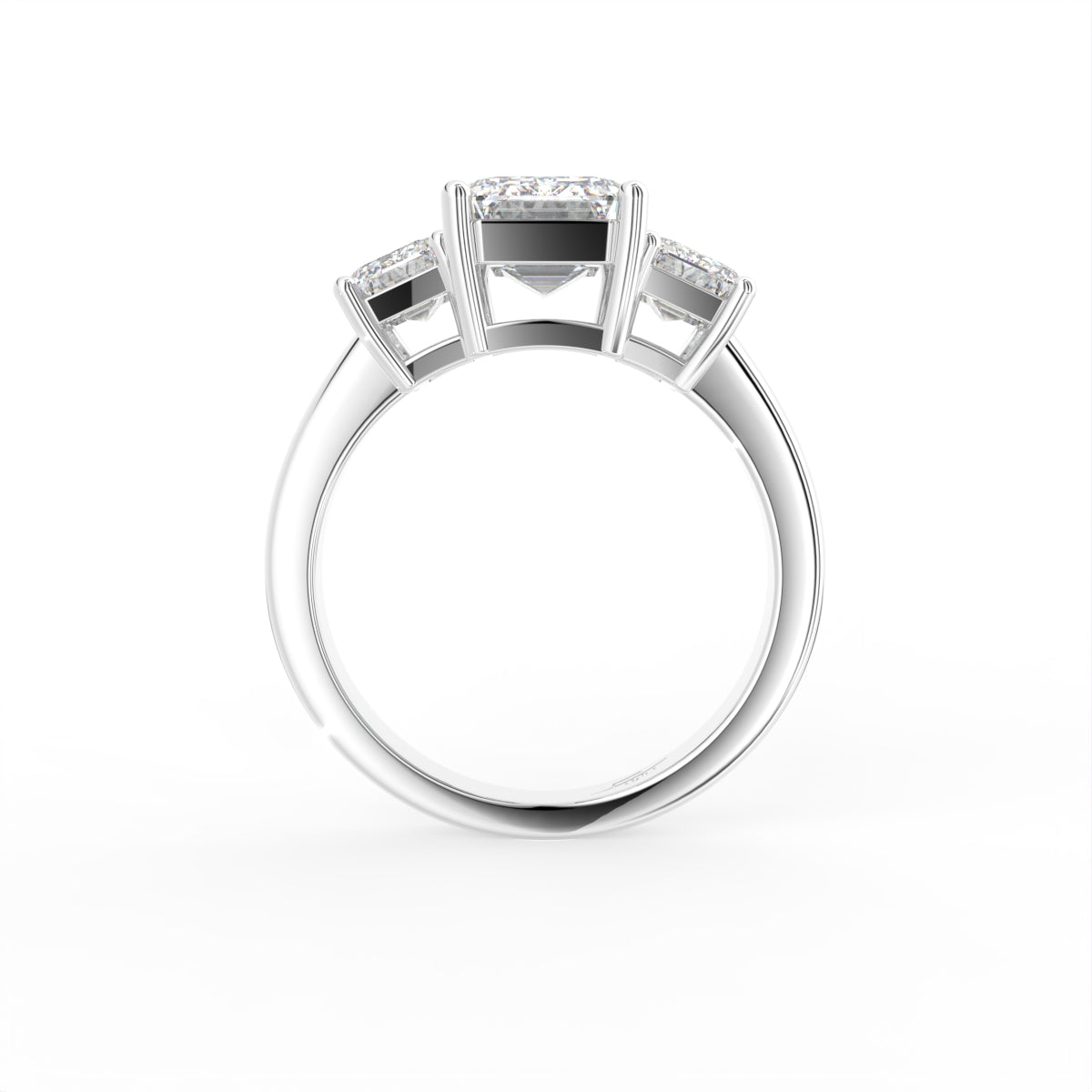 18K White Gold Trilogy Emerald Diamond Ring — FRONT