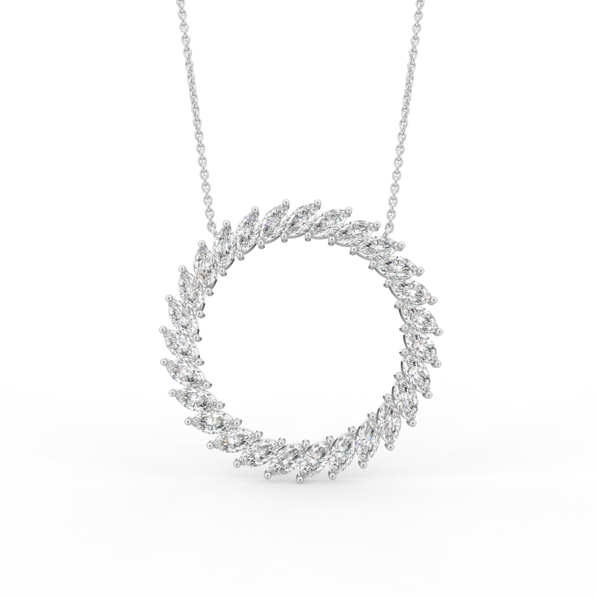 18K White Gold Geometric Marquise Diamond Pendant — FRONT