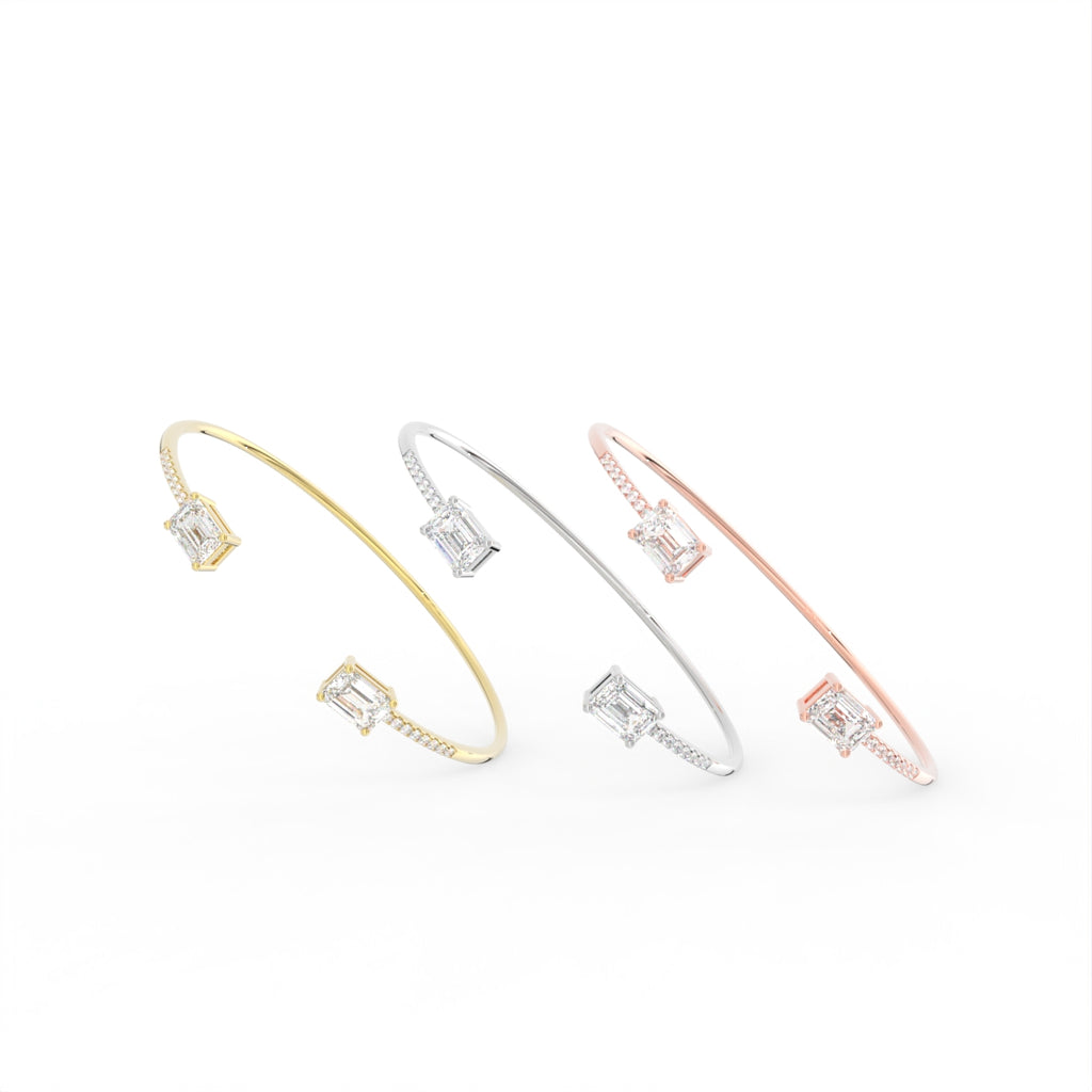 18K Emerald Cut Diamond Bangle — 3 COLOR