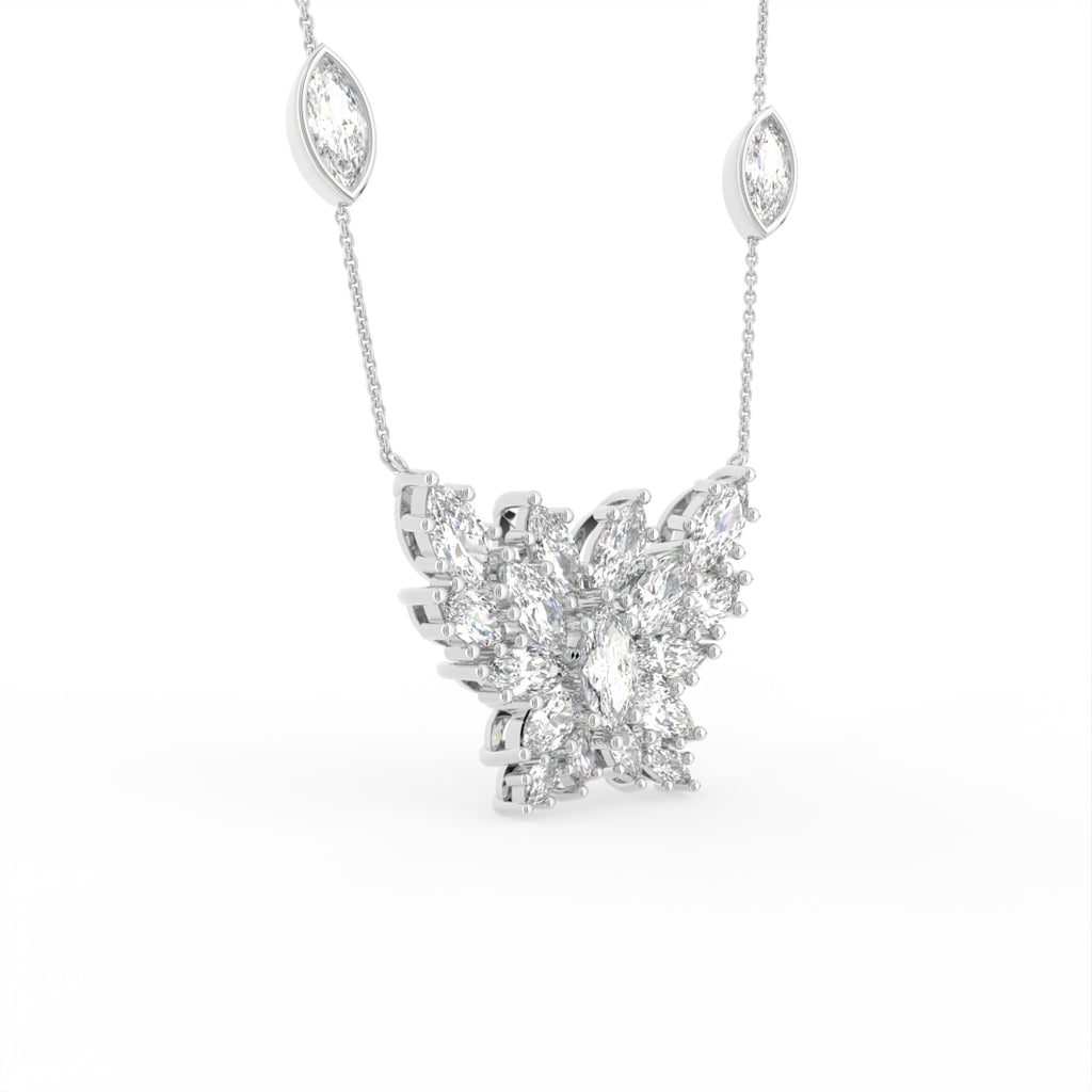 18K Butterfly Marquise Diamond Pendant — 3D VIEW