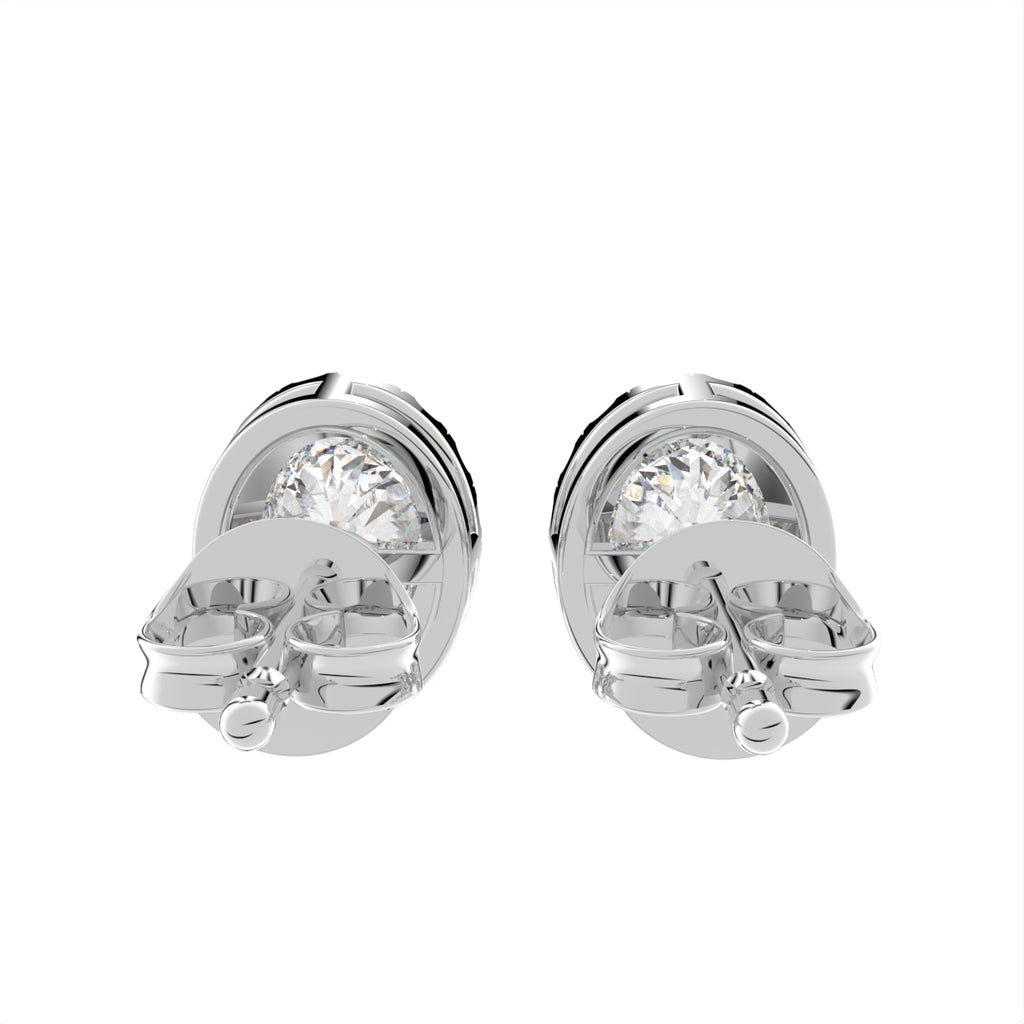 18K Round Halo Diamond Earrings — BACK