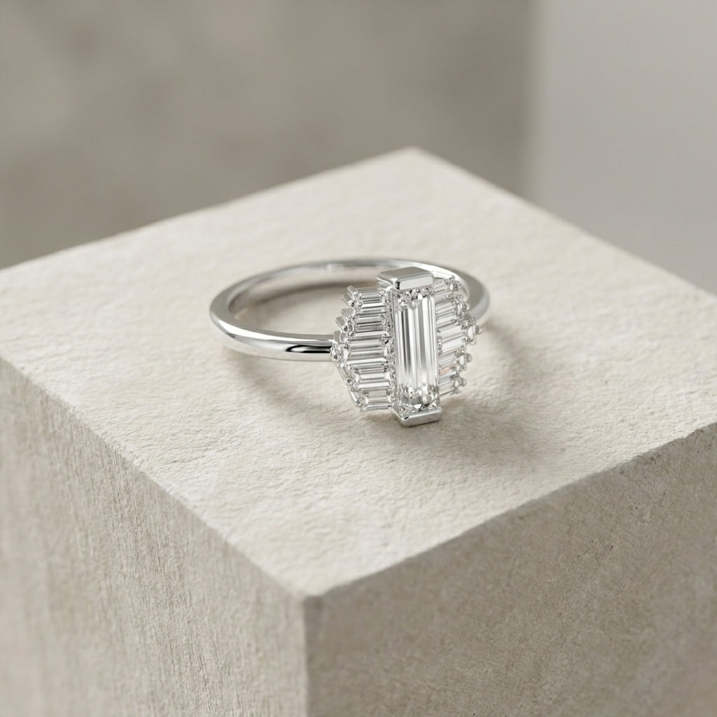 14K White Gold Baguette Diamond Ring