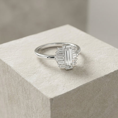 14K White Gold Baguette Diamond Ring