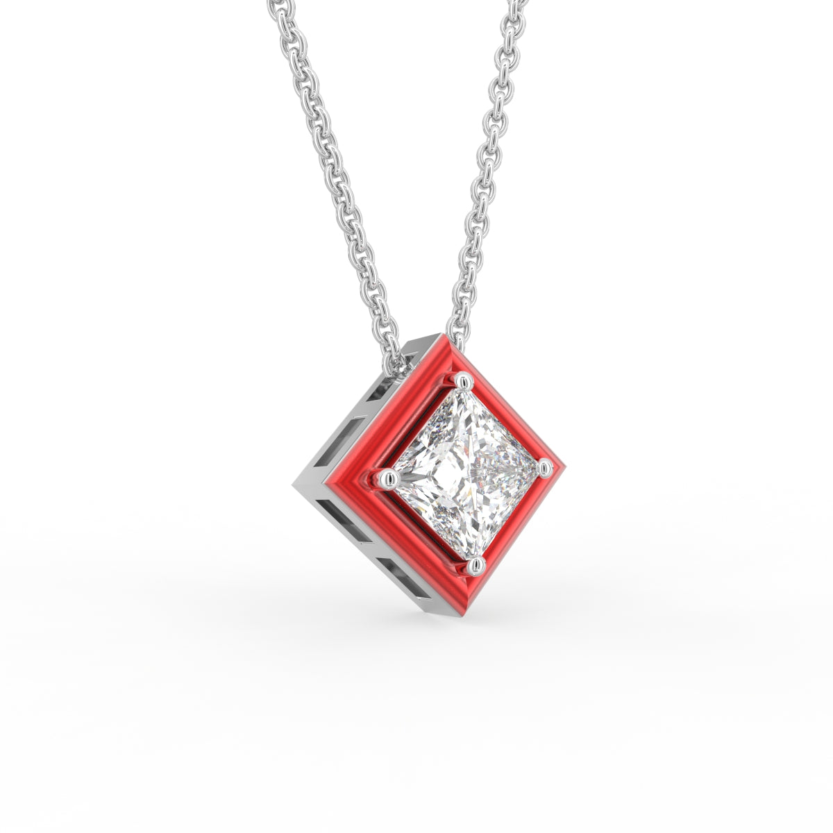 18K Princess Solitaire Diamond Pendant — 3D VIEW