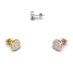 18K Round Floral Halo Diamond Earrings — 3 COLOR