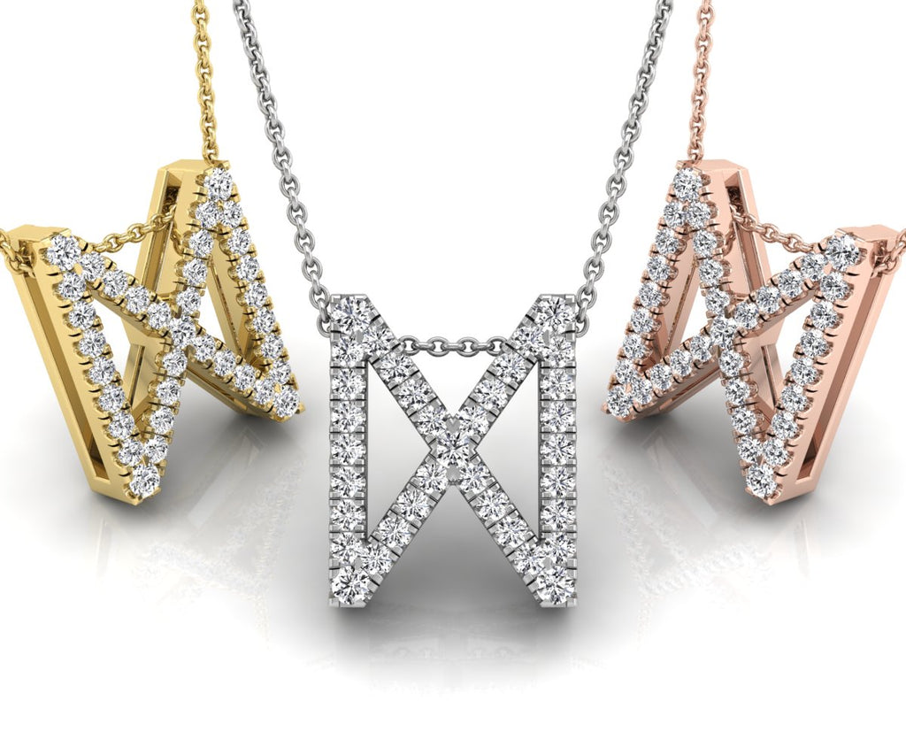 18K White Gold Dagaz Viking Round Diamond Pendant — 3 COLOR