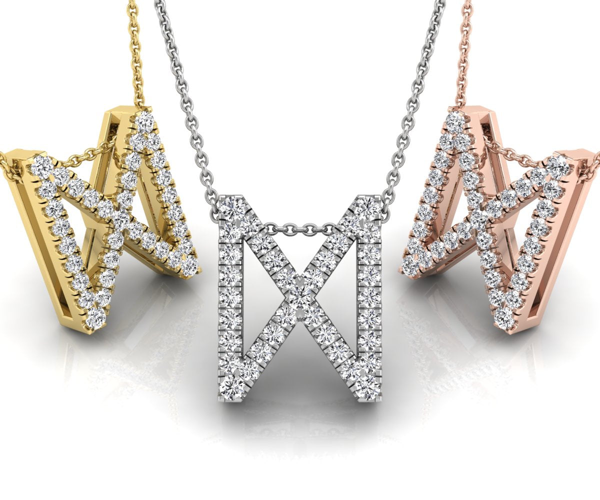 18K White Gold Dagaz Viking Round Diamond Pendant — 3 COLOR