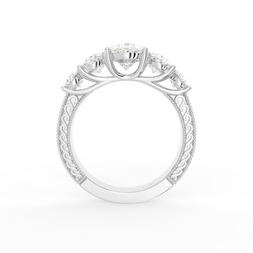 18K White Gold Shoulder Set Oval Diamond Ring — FRONT