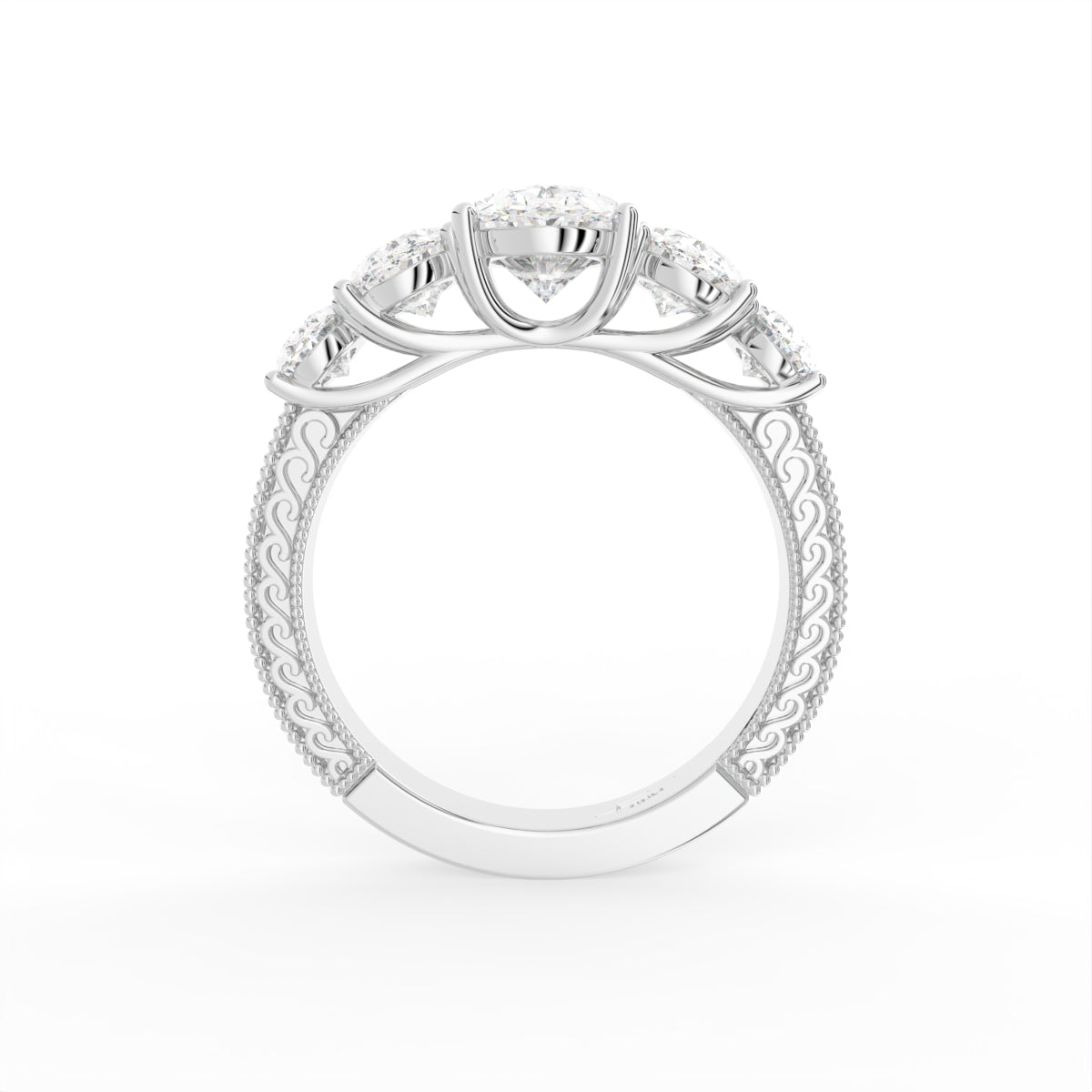 18K White Gold Shoulder Set Oval Diamond Ring — FRONT