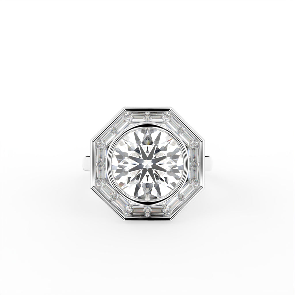 18K Bespoke Round Diamond Halo Ring — TOP