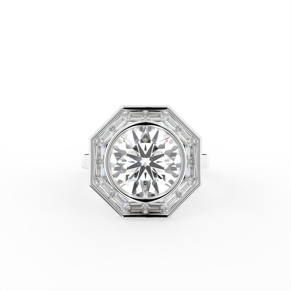 18K Bespoke Round Diamond Halo Ring — TOP