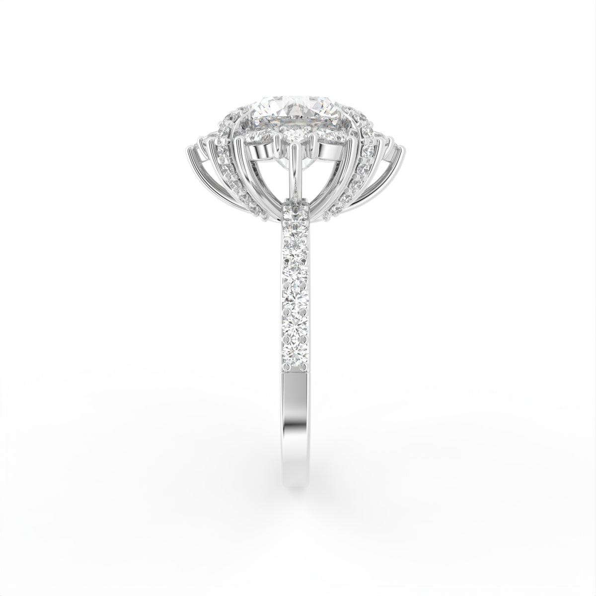18K Solitaire Halo Round Diamond Ring — SIDE