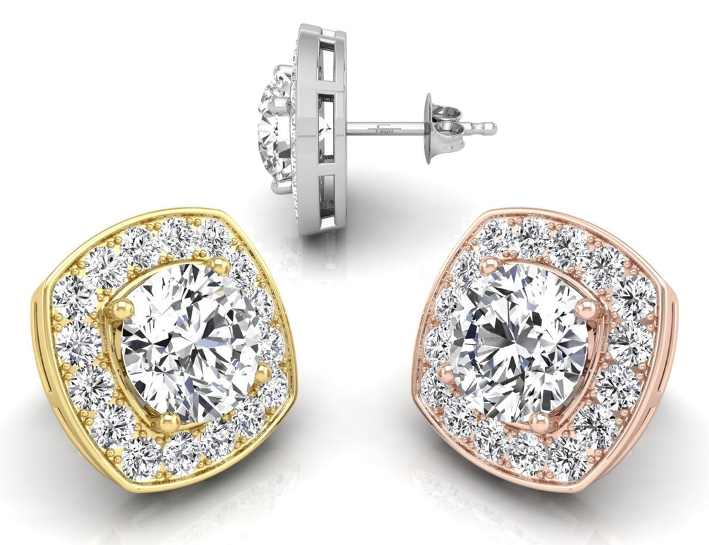 18K Halo Lab Grown Diamond Earrings — 3 COLOR