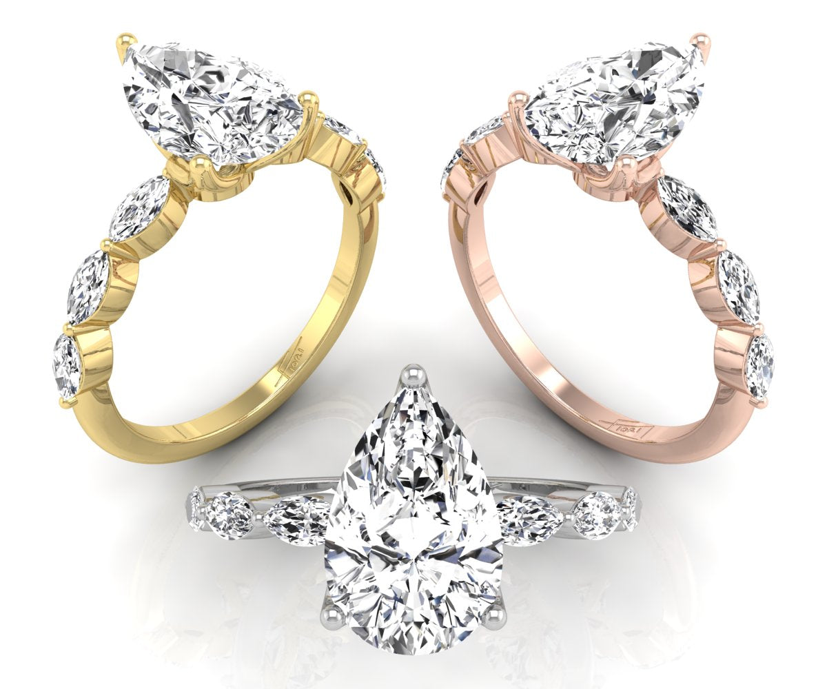 18K Bespoke Pear Diamond Engagement Ring — 3 COLOR