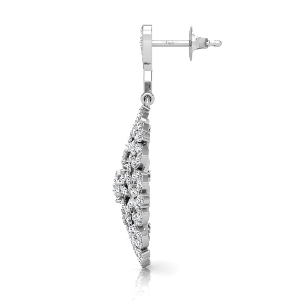 18K Floral Lab Grown Diamond Drop Earrings — SIDE VIEW