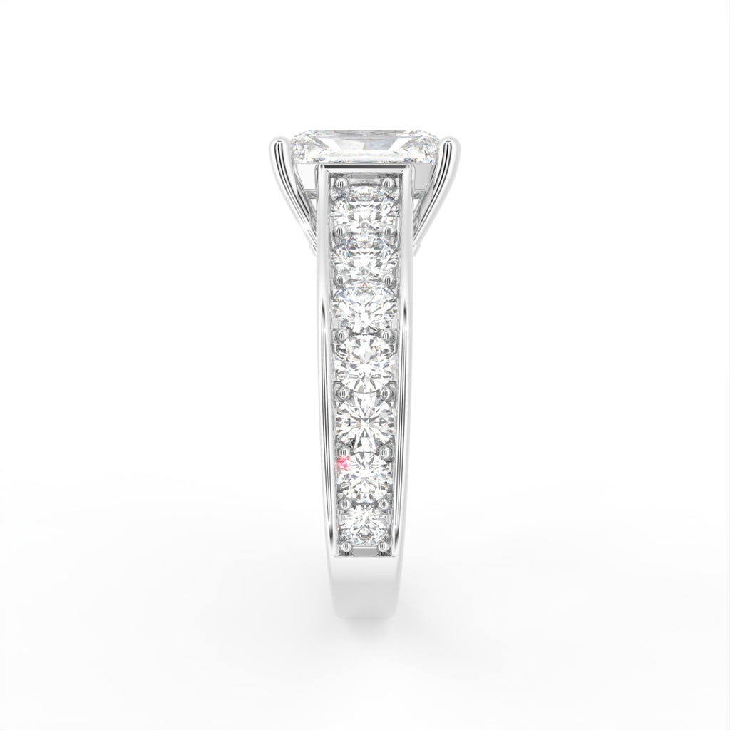 18K White Gold Solitaire Emerald Diamond Engagement Ring — SIDE