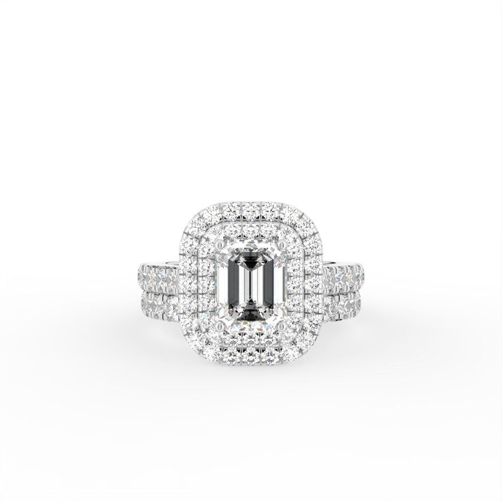 18K Halo Emerald Diamond Ring — TOP