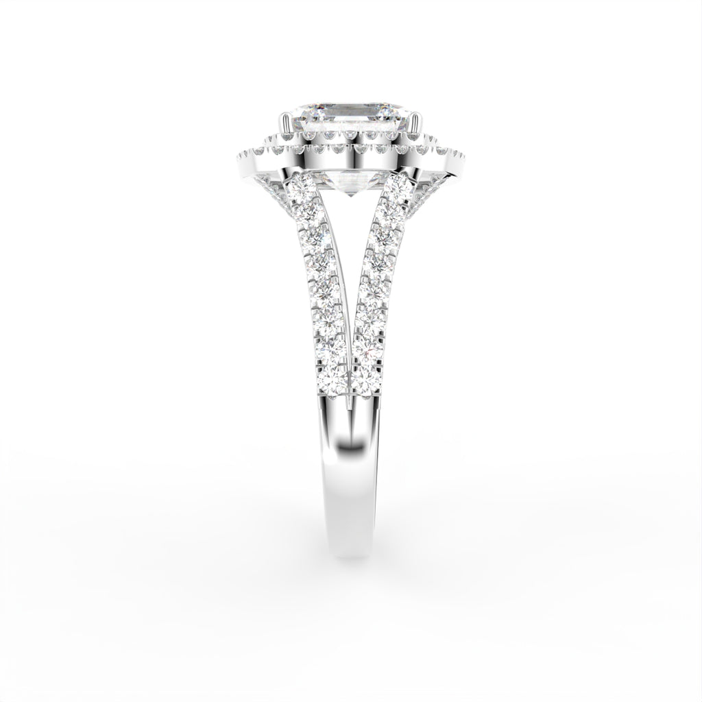 18K Halo Cushion-Cut Solitaire Diamond Ring — SIDE