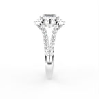 18K Halo Cushion-Cut Solitaire Diamond Ring — SIDE