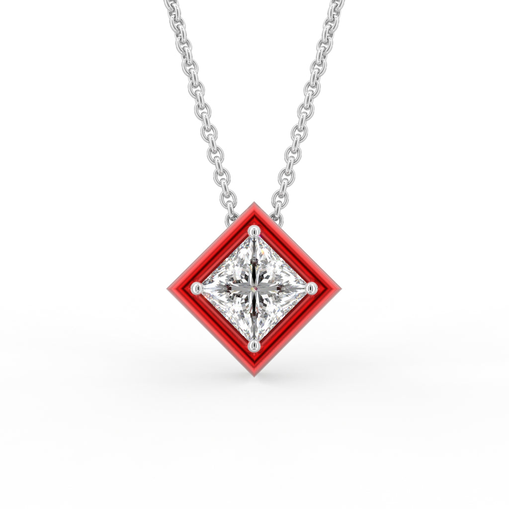 18K Princess Solitaire Diamond Pendant — FRONT