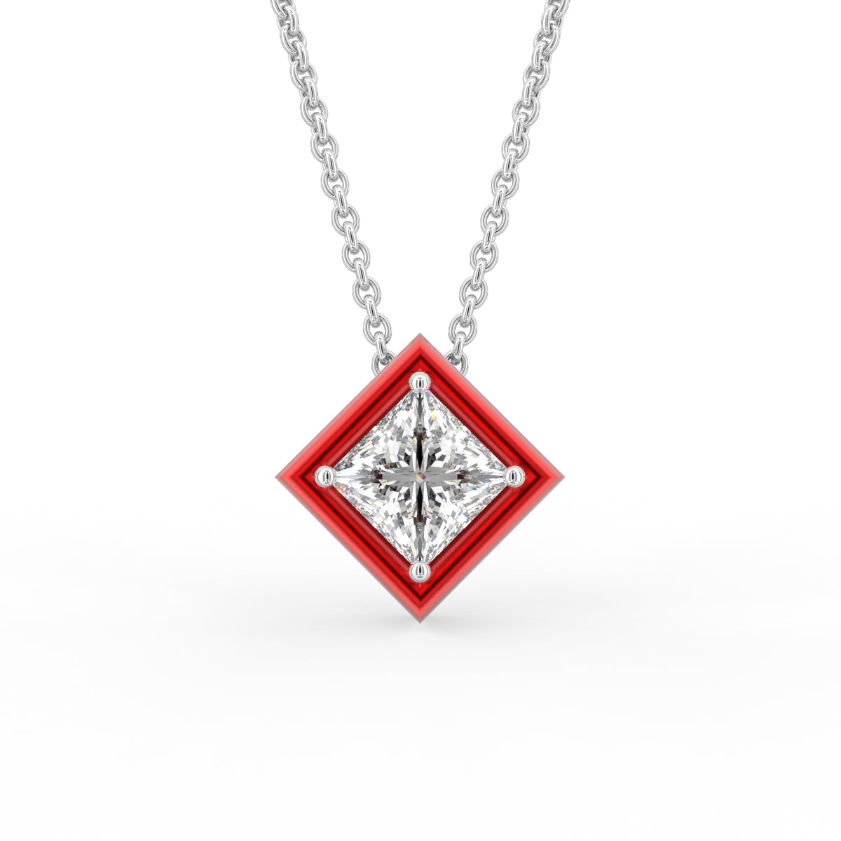 18K Princess Solitaire Diamond Pendant — FRONT