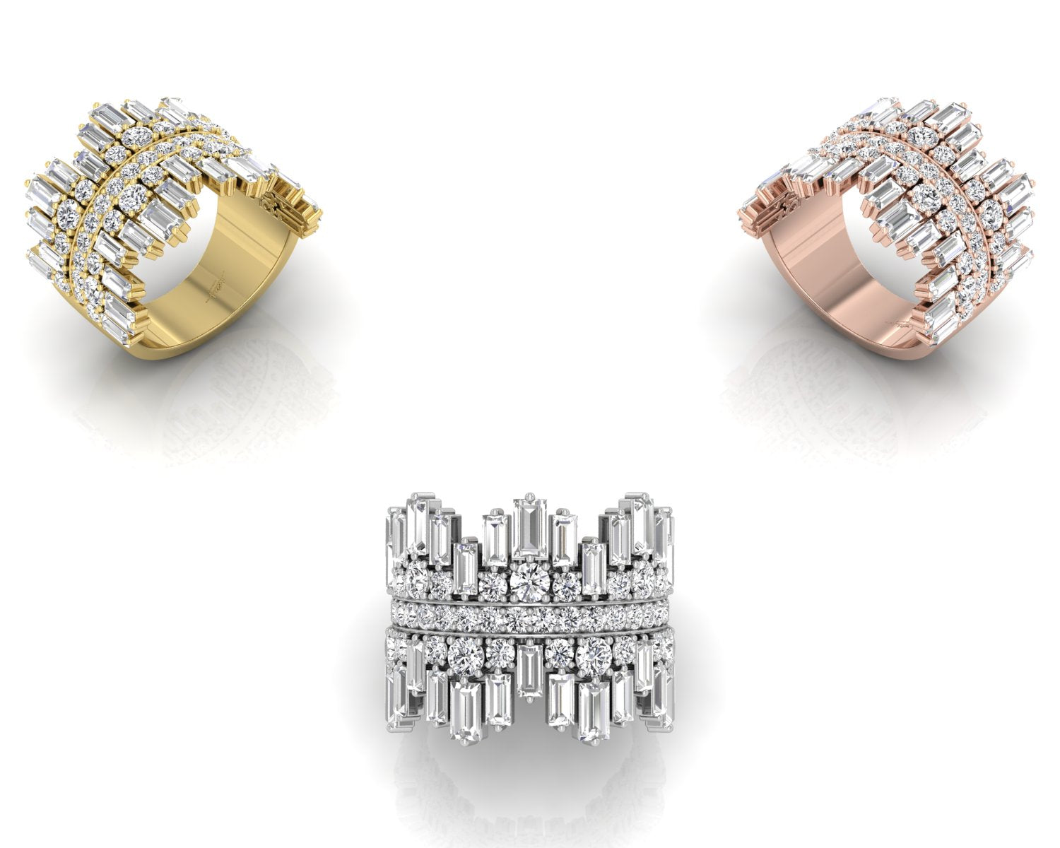 18K Double Finger Diamond Ring — 3 COLOR