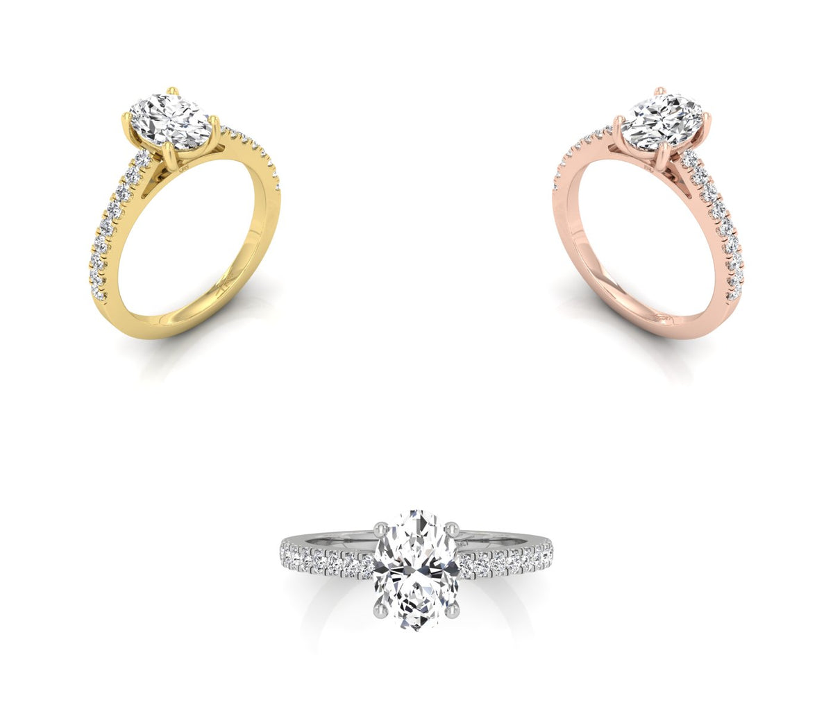 18K Solitaire Oval Diamond Engagement Ring — 3 COLOR