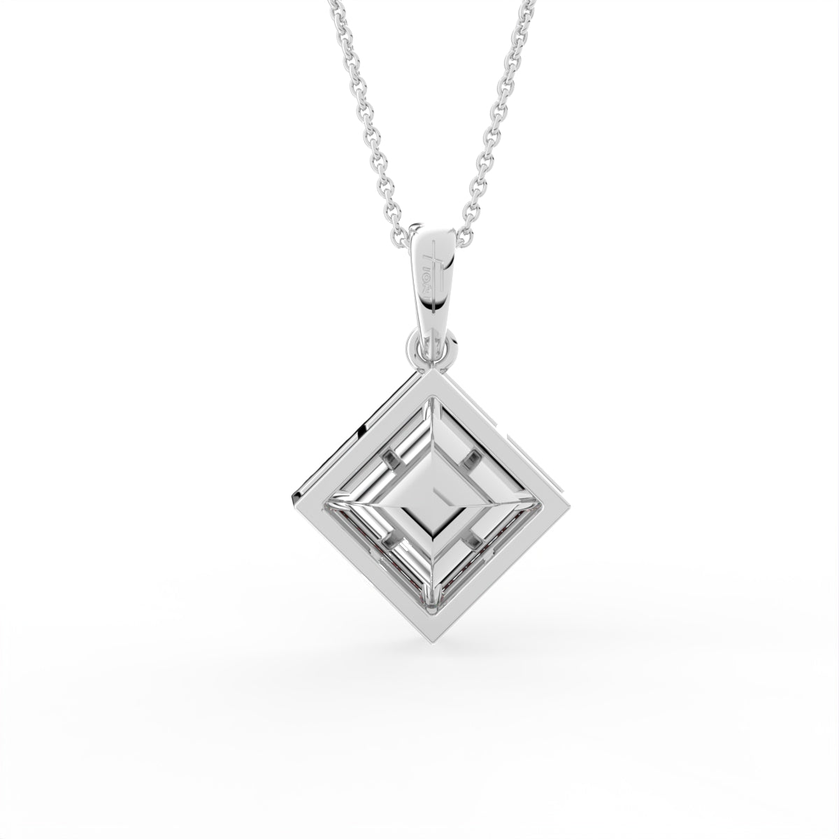 18K White Gold Halo Princess Pink Diamond Pendant — BACK