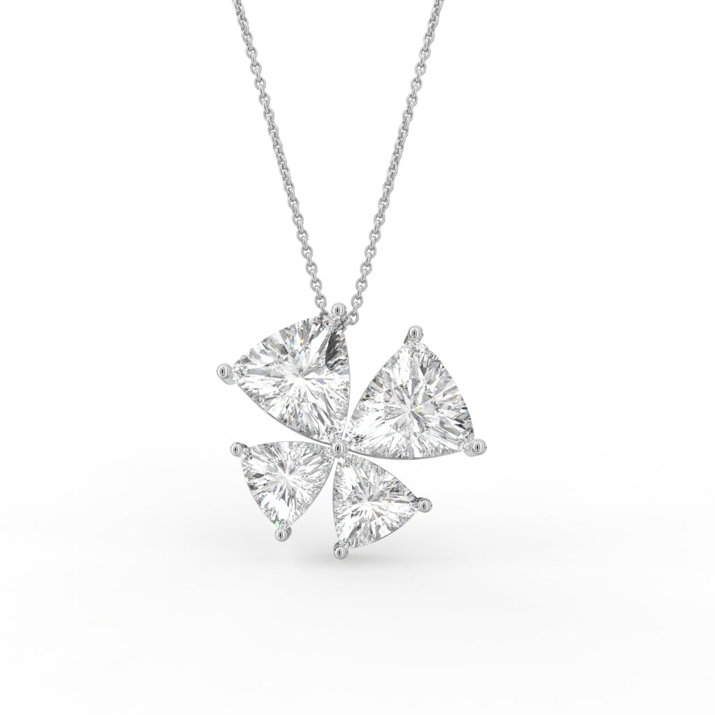 18K Floral Trillion Diamond Pendant — FRONT