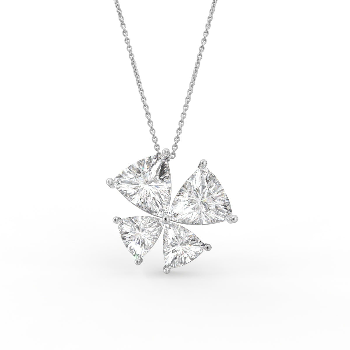 18K Floral Trillion Diamond Pendant — FRONT