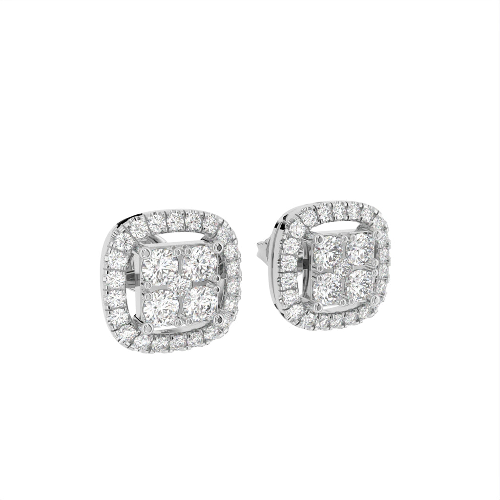 18K Halo Diamond Earrings — 3D VIEW