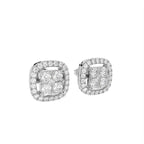 18K Halo Diamond Earrings — 3D VIEW