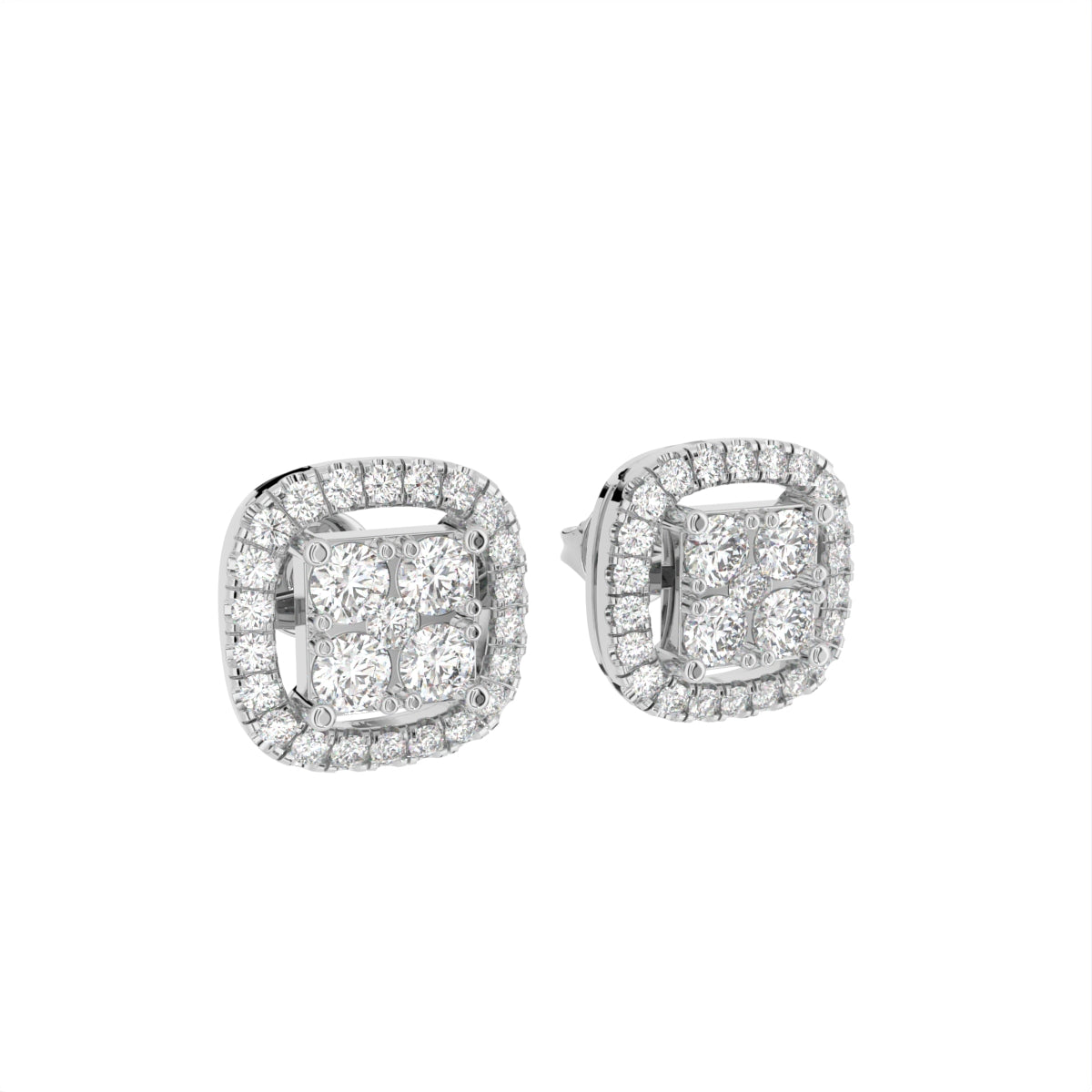 18K Halo Diamond Earrings — 3D VIEW