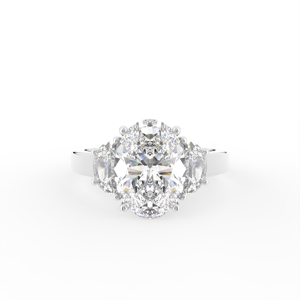 18K White Gold Trilogy Oval Diamond Ring — TOP