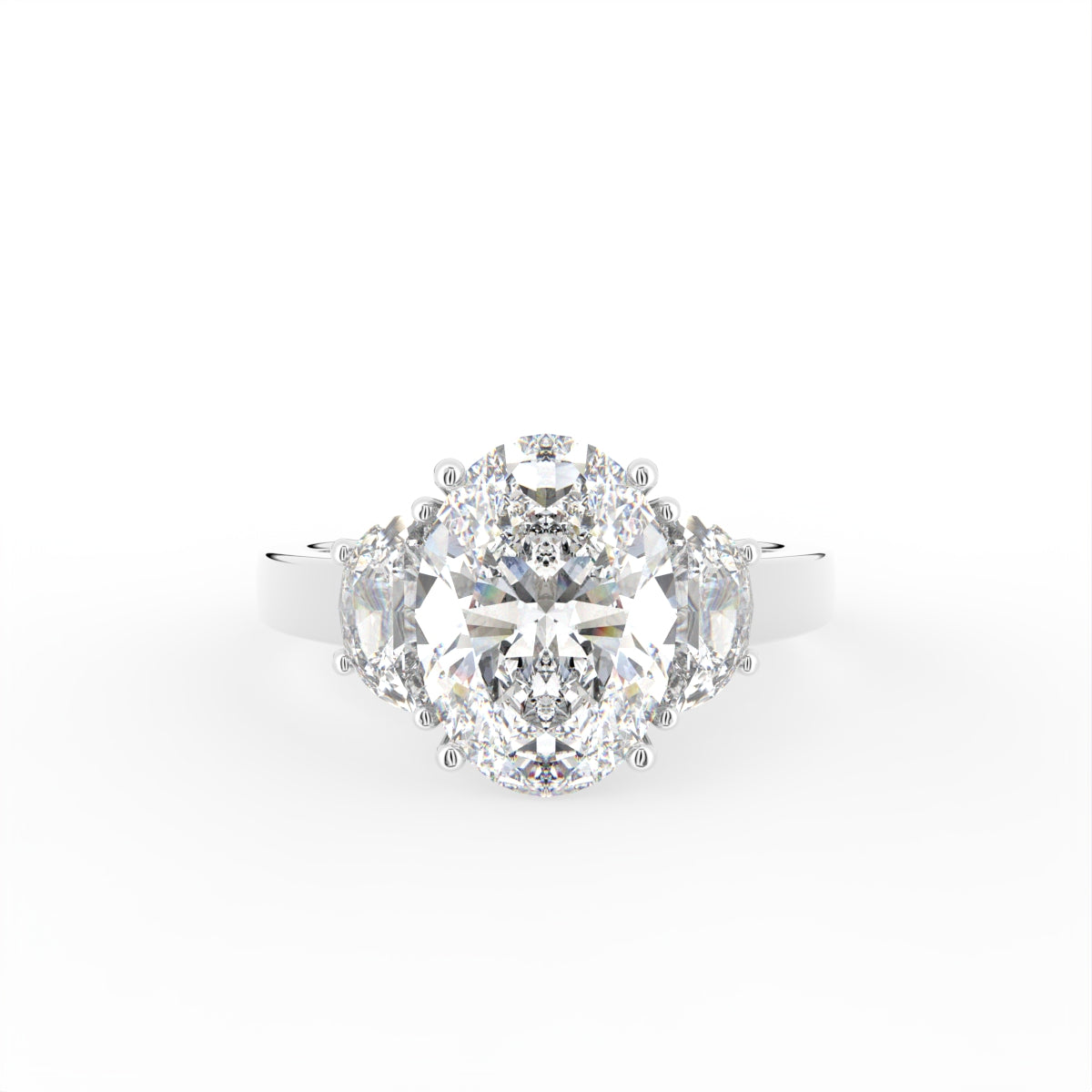 18K White Gold Trilogy Oval Diamond Ring — TOP
