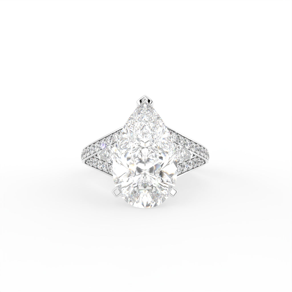 18K Shoulder Set Pear Diamond Ring — TOP