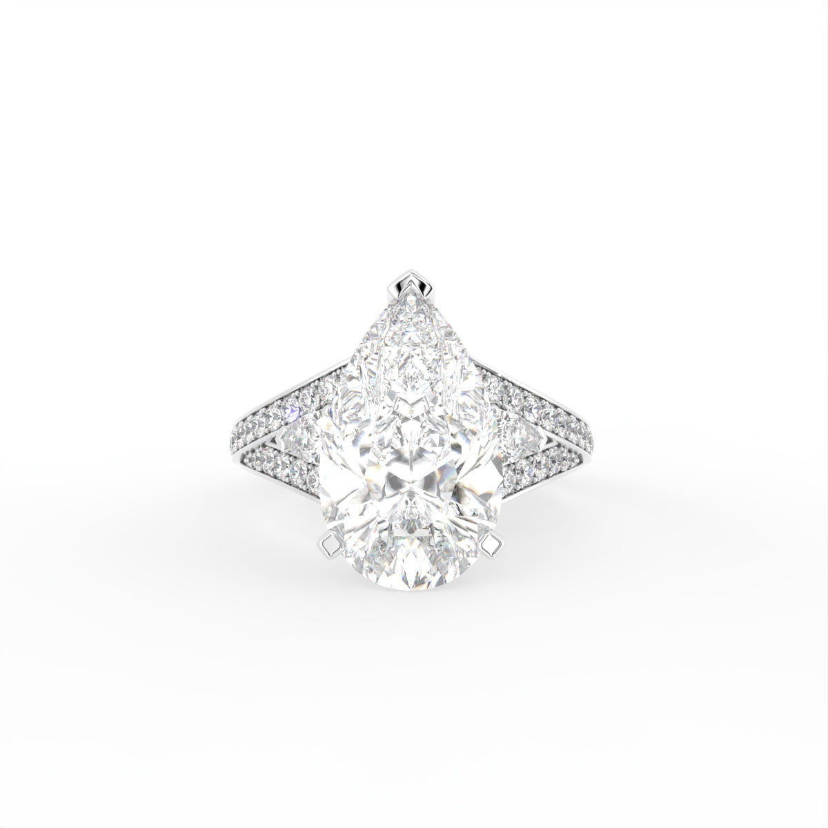 18K Shoulder Set Pear Diamond Ring — TOP