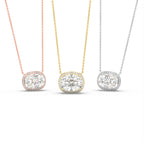 18K Yellow Gold Halo Cushion Emerald Diamond Pendant — 3 COLOR