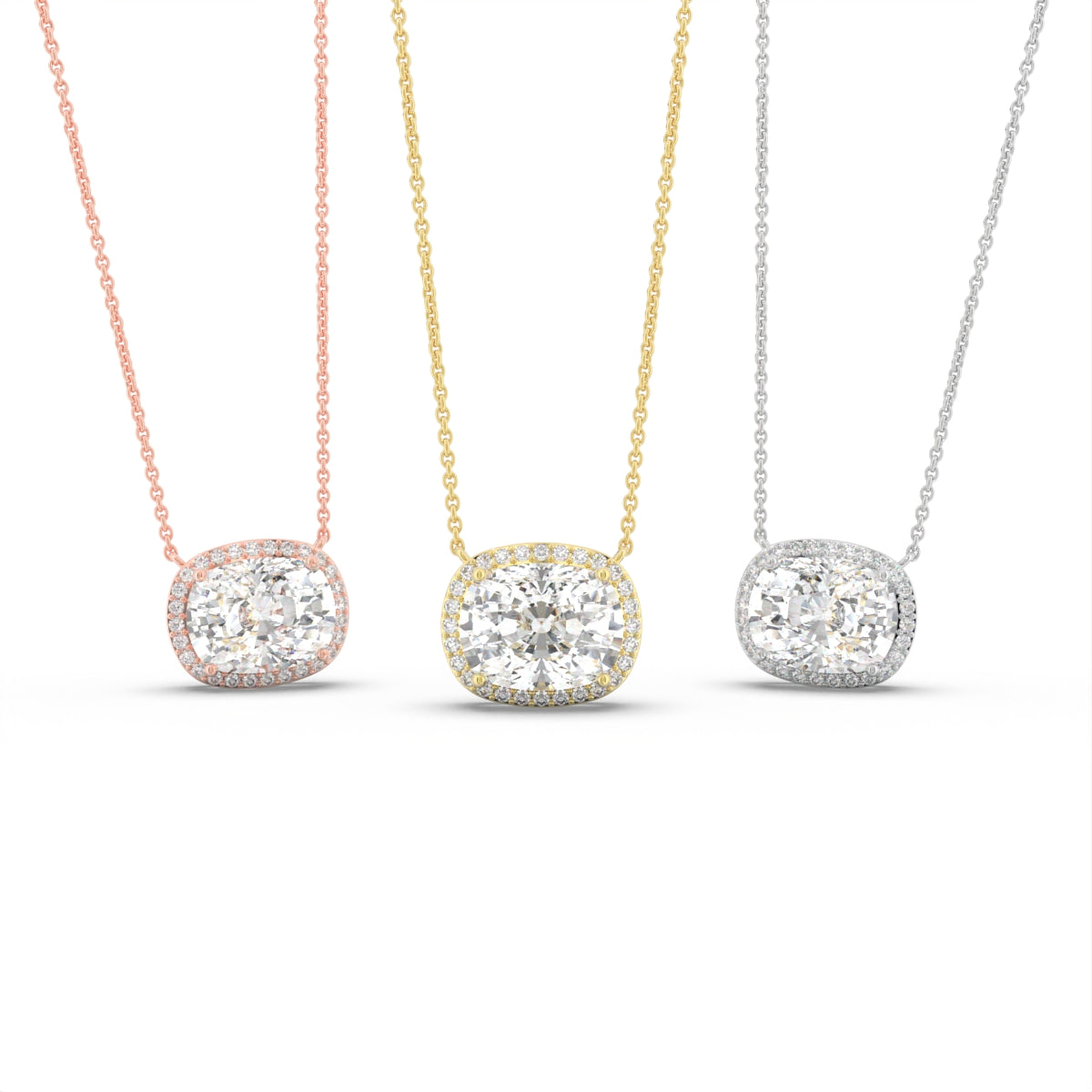 18K Yellow Gold Halo Cushion Emerald Diamond Pendant — 3 COLOR