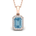 18K White Gold Halo Emerald Blue Diamond Pendant — FRONT