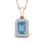 18K White Gold Halo Emerald Blue Diamond Pendant — FRONT