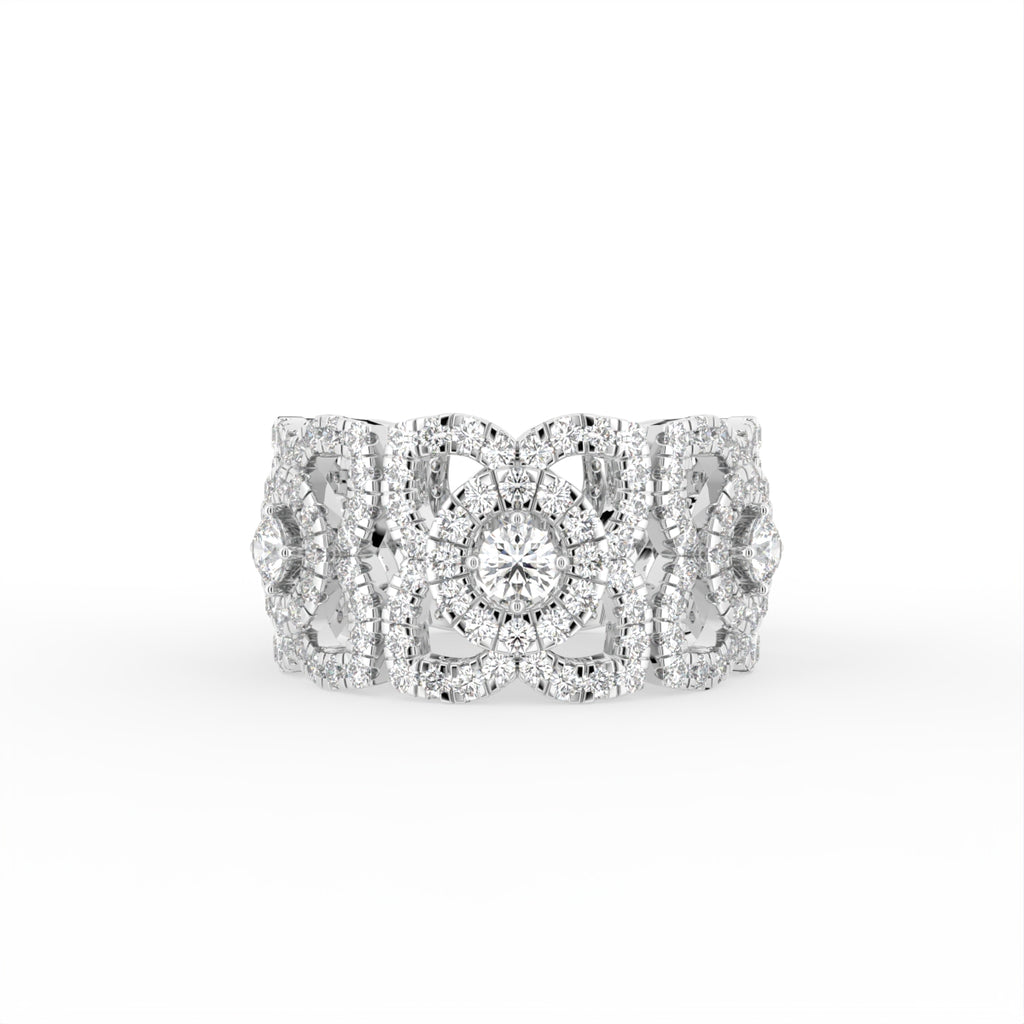 18K Floral Pave Diamond Ring — TOP